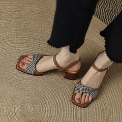 Daenerys Vintage Plaid Handmade Chunky Heel Sandals NEW GEW